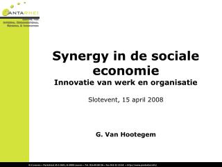 Synergy in de sociale economie Innovatie van werk en organisatie