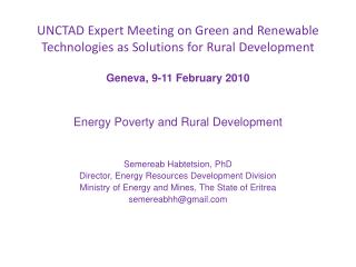 UNCTAD Expert Meeting on Green and Renewable Technologies as Solutions for Rural Development