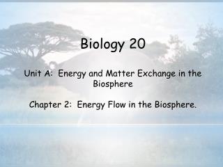 Biology 20 Unit A: Energy and Matter Exchange in the Biosphere