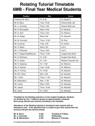 Rotating Tutorial Timetable 6MB - Final Year Medical Students