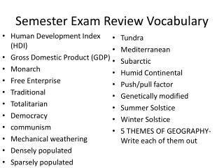 Semester Exam Review Vocabulary