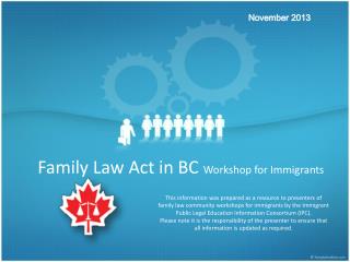 Family Law Act in BC Workshop for Immigrants