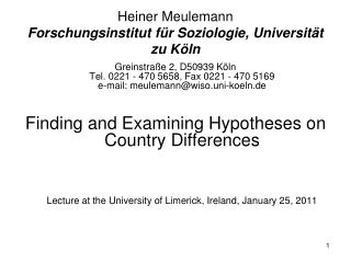 Heiner Meulemann Forschungsinstitut für Soziologie, Universität zu Köln