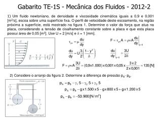 Gabarito TE-1S - Mecânica dos Fluidos - 2012-2