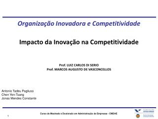 Organização Inovadora e Competitividade Impacto da Inovação na Competitividade