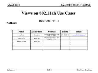 Views on 802.11ah Use Cases