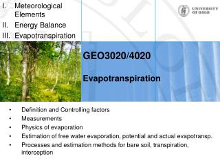 GEO3020/4020 Evapotranspiration