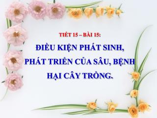 TIẾT 15 – BÀI 15: ĐIỀU KIỆN PHÁT SINH, PHÁT TRIỂN CỦA SÂU, BỆNH HẠI CÂY TRỒNG.