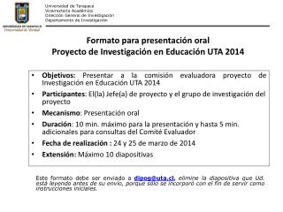 Universidad de Tarapacá Vicerrectoría Académica Dirección General de Investigación