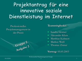 Projektantrag für eine innovative soziale Dienstleistung im Internet