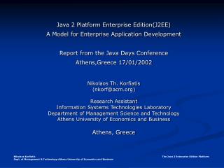 Java 2 Platform Enterprise Edition(J2EE) A Model for Enterprise Application Development