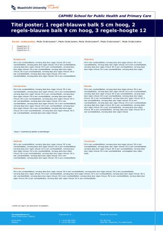 Titel poster; 1 regel-blauwe balk 5 cm hoog, 2 regels-blauwe balk 9 cm hoog, 3 regels-hoogte 12