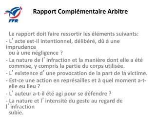 Rapport Complémentaire Arbitre