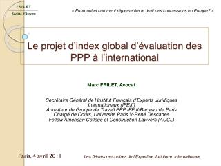 Le projet d’index global d’évaluation des PPP à l’international