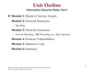 Unit Outline Information Security Risks, Part I