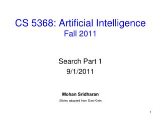 CS 5368: Artificial Intelligence Fall 2011