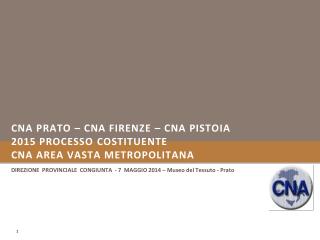 CNA PRATO – CNA FIRENZE – CNA PISTOIA 2015 Processo CostituENTE CNA AREA VASTA METROPOLITANA