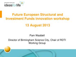 Future European Structural and Investment Funds innovation workshop 13 August 2013