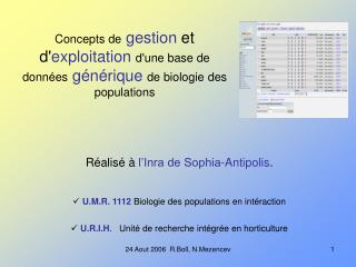 Réalisé à l’Inra de Sophia-Antipolis . U.M.R. 1112 Biologie des populations en intéraction