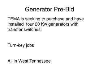 Generator Pre-Bid