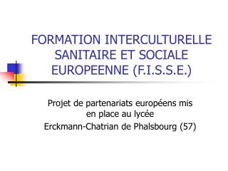 FORMATION INTERCULTURELLE SANITAIRE ET SOCIALE EUROPEENNE (F.I.S.S.E.)
