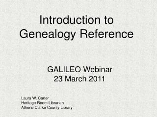 Introduction to Genealogy Reference