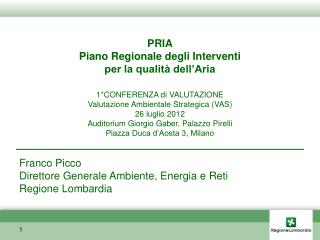 PRIA Piano Regionale degli Interventi per la qualità dell’Aria