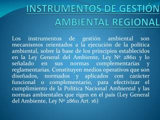 INSTRUMENTOS DE GESTIÓN AMBIENTAL REGIONAL