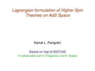 Lagrangian formulation of Higher Spin Theories on AdS Space