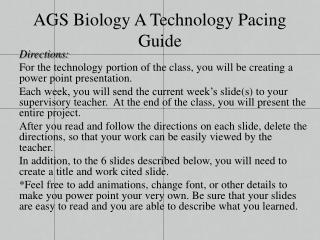 AGS Biology A Technology Pacing Guide