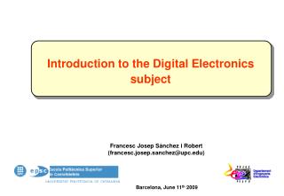 Introduction to the Digital Electronics subject