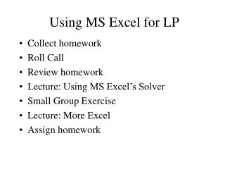 Using MS Excel for LP