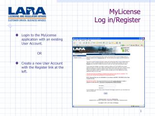 MyLicense Log in/Register