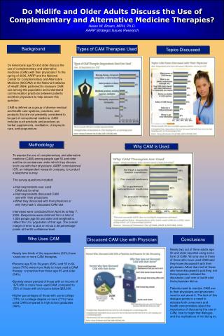 Do Midlife and Older Adults Discuss the Use of Complementary and Alternative Medicine Therapies? Helen W. Brown, MPH, Ph