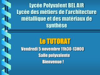 Le TUTORAT Vendredi 5 novembre 11h30-13H00 Salle polyvalente