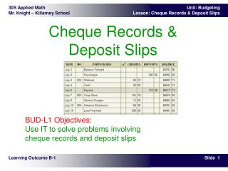 Cheque Records &amp; Deposit Slips