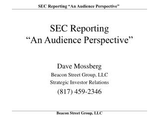 SEC Reporting “An Audience Perspective”