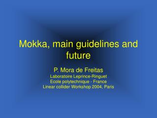 Mokka, main guidelines and future