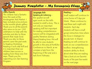 January Newsletter – Ms Soranson’s Class