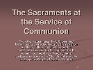 The Sacraments at the Service of Communion