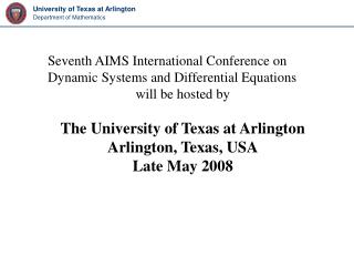 Seventh AIMS International Conference on Dynamic Systems and Differential Equations