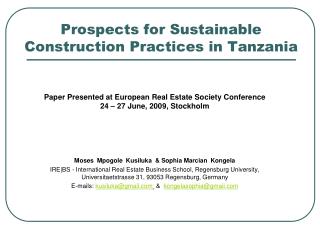 Prospects for Sustainable Construction Practices in Tanzania