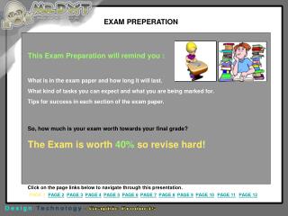 This Exam Preparation will remind you : What is in the exam paper and how long it will last.