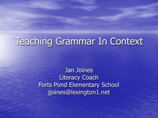 Teaching Grammar In Context