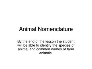 Animal Nomenclature