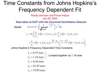 Time Constants from Johns Hopkins’s Frequency Dependent Fit