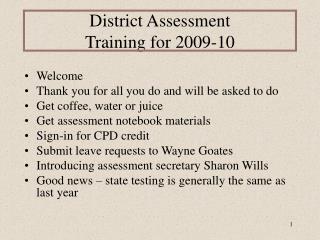 District Assessment Training for 2009-10