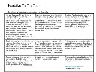 Narrative Tic-Tac-Toe: _____________________