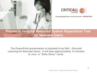 Provincial Hospital Resource System Repatriation Tool for Neonatal Users