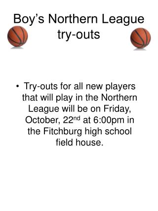 Boy’s Northern League try-outs